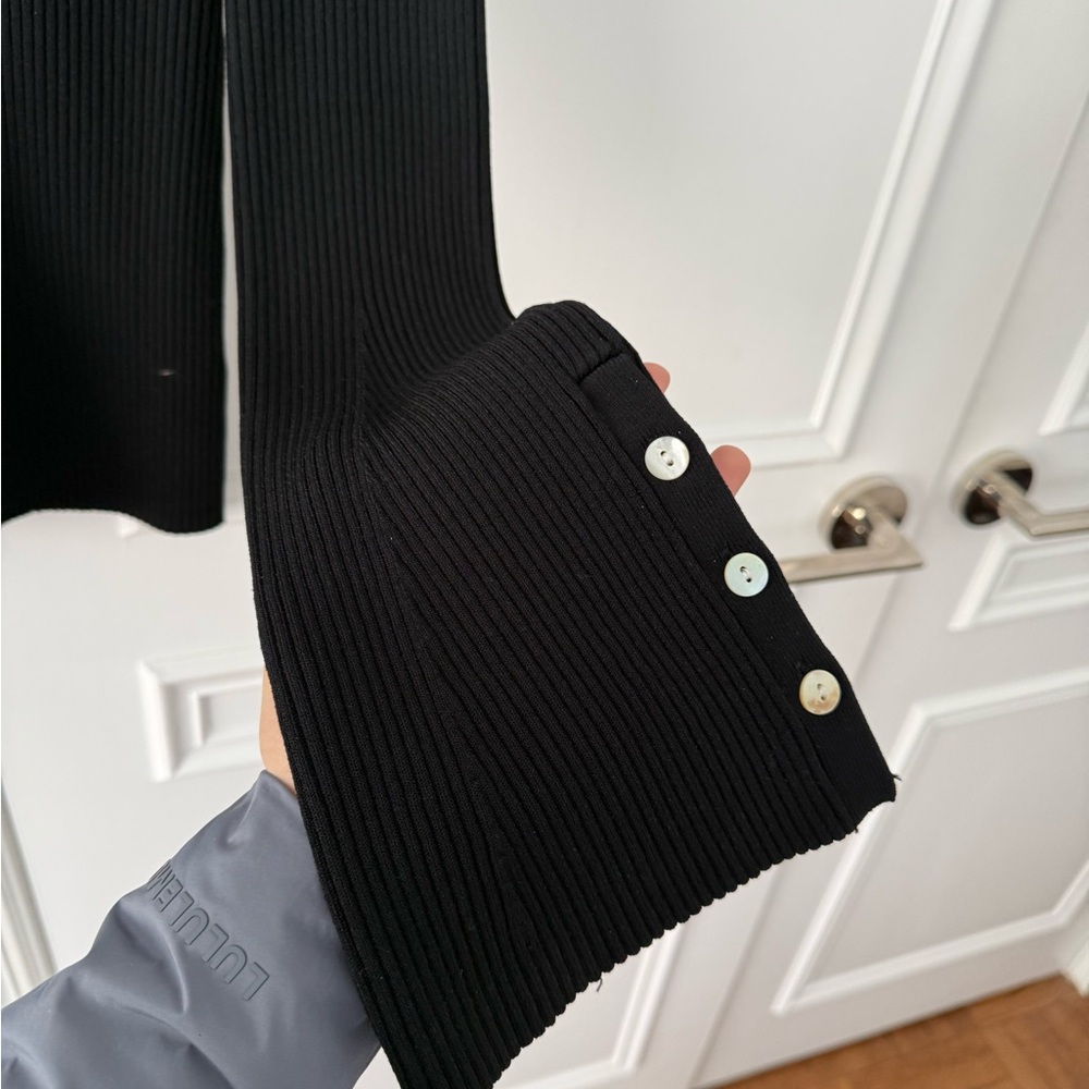 Black Ribbed Button-Up Top - image 2